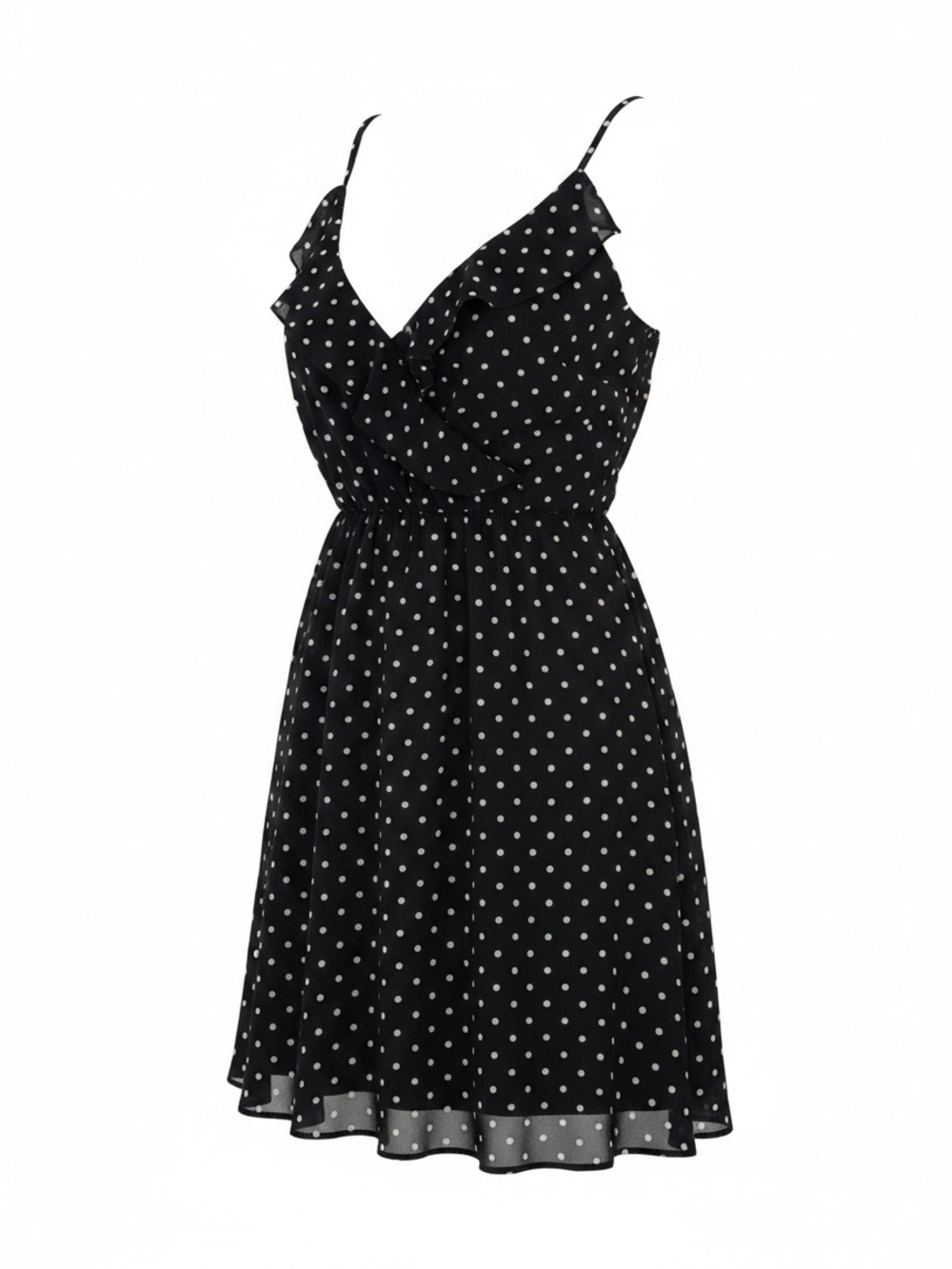 Forever 21 Black and White Polka Dot Ruffle Wrap Mini Dress
